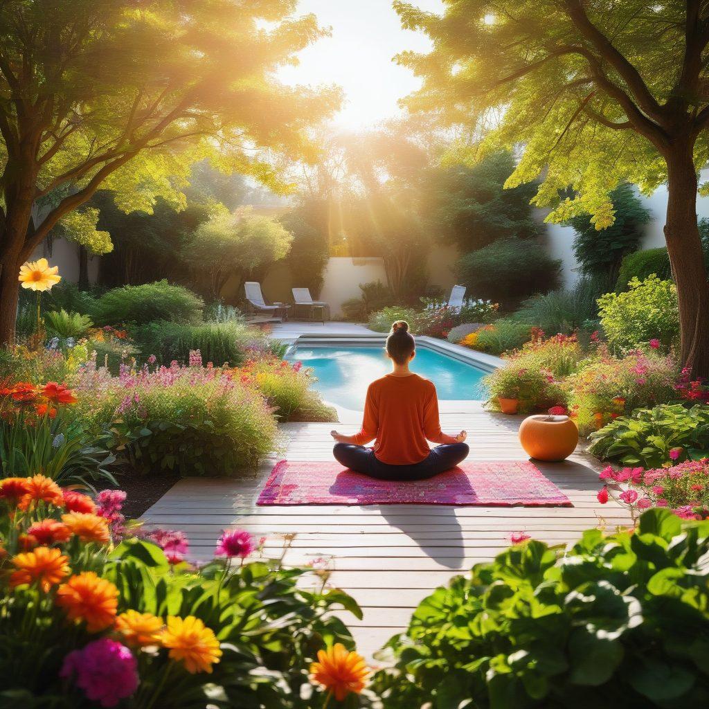 A vibrant collage illustrating a variety of daily life scenarios transformed by creative ideas and insights. Include a cozy home office with colorful post-it notes, a kitchen with healthy meal prep, an inviting garden workspace, and a person meditating in a sunlit park. Use bright colors to evoke positivity and creativity, encapsulating the essence of transformation. super-realistic. vibrant colors. white background.